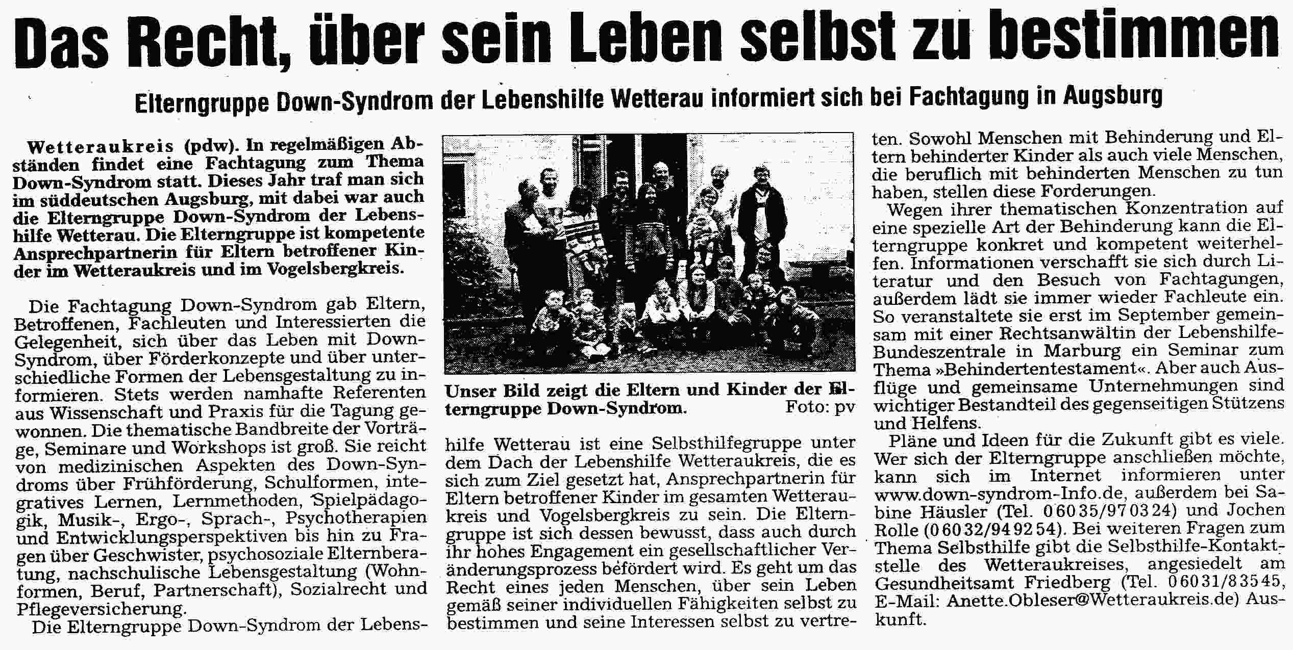Originalartikel aus der Wetterauer Zeitung vom 27.10.2005